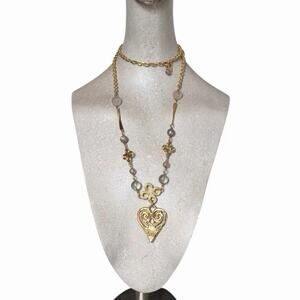 Vintage Casual Corner Gold Tone Heart Charm Necklace Artisan OOAK Style